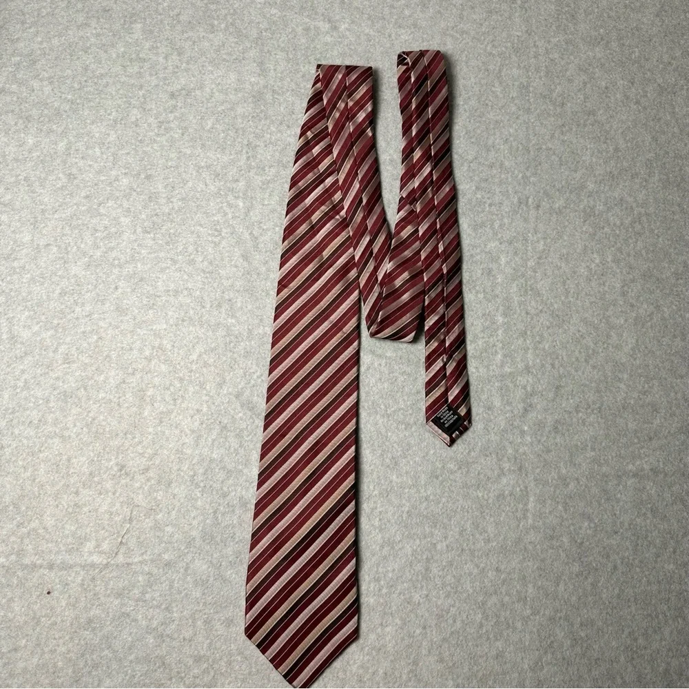 VAN HEUSEN‎ Mens Silk Blend Striped Necktie Burgundy Tan Brown Formal Business